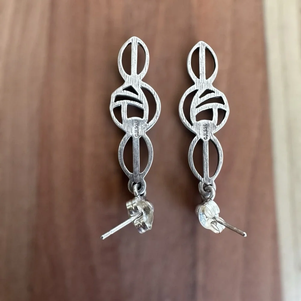 VTG CJL Carrick Celtic Stud‎ Dangle Earrings 1.375 Inch Scotland Sterling 2.7g